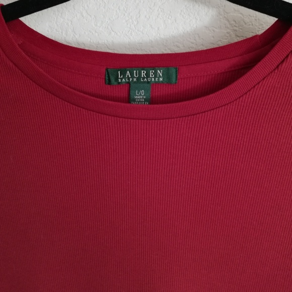 Ralph Lauren Red Tee with Faux Suede Laced Detail Western Country Cottage - Picture 3 of 4